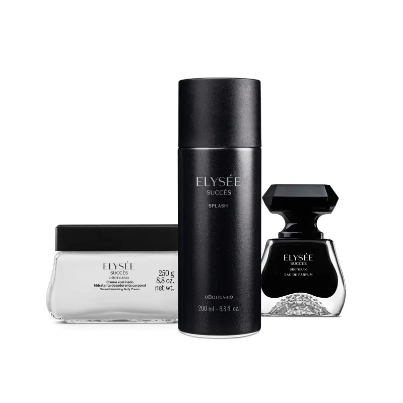 Combo Elysée Succès: Eau de Parfum 50ml + Creme Acetinado 250g + Splash 200ml - R$ 303,33