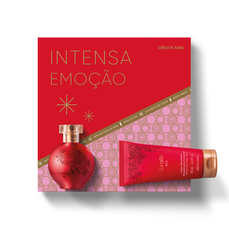Kit Presente de Natal Floratta Red R$ 89,90 - 01 Floratta Red Desodorante Colônia 30ml; 01 Loção Hidratante Desodorante Corporal Floratta Red 75ml