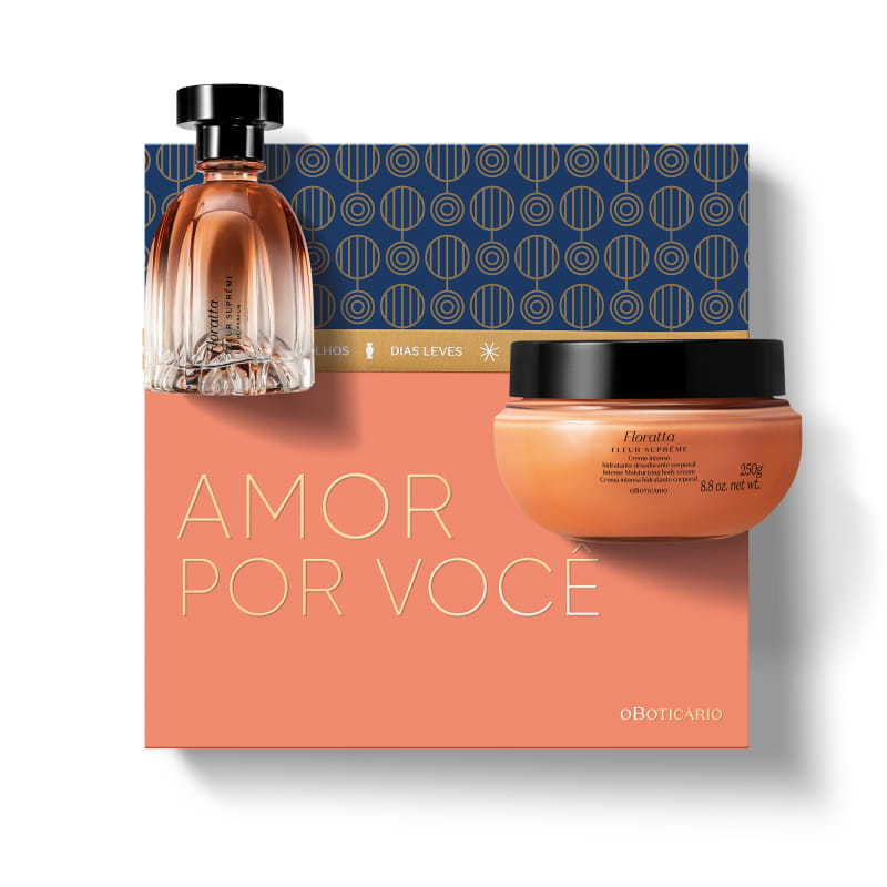 Kit Presente de Natal Floratta Fleur Suprême R$ 209,90 - 01 Floratta Fleur Suprême Eau de Parfum 75ml;  01 Creme Intenso Desodorante Hidratante Corporal Floratta Fleur Suprême 250g