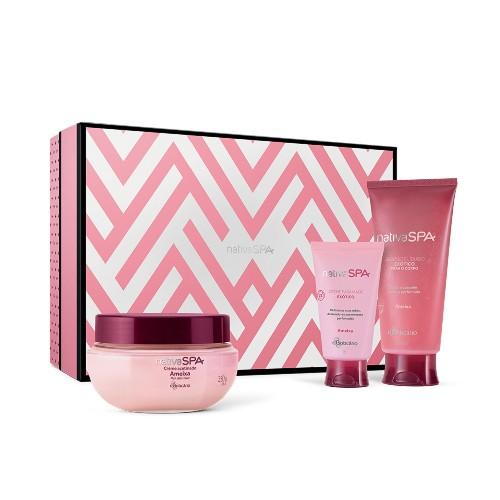 KIT NATIVA SPA AMEIXA - Creme para mãos, Sabonete liquido corporal, Creme acetinado, Caixa de presente. Por R$ 109,90