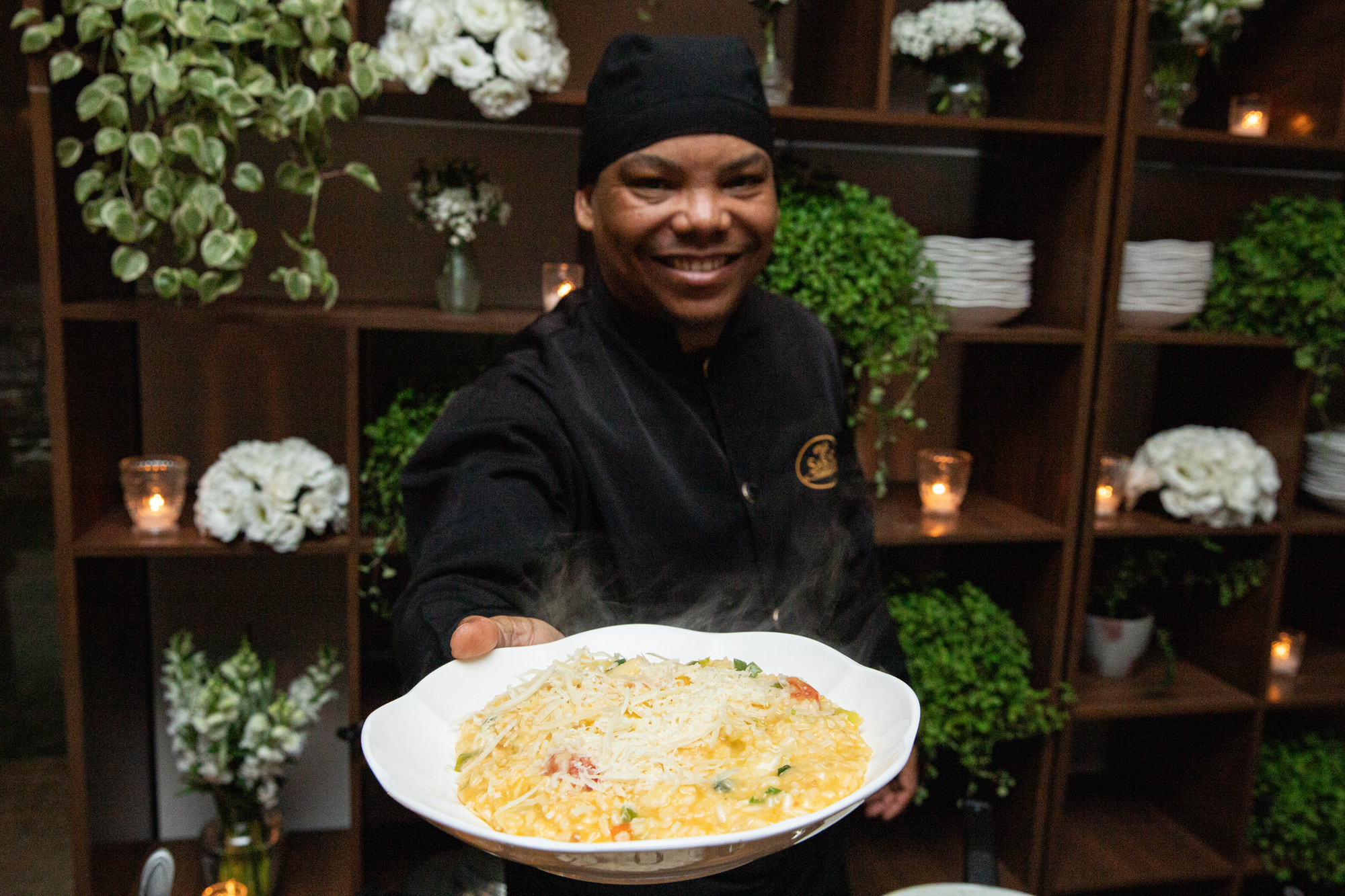 Um dos destaques eram os risotos preparados na hora