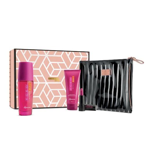 KIT EGEO DOLCE WOMAN - Também com nécessaire, o kit Egeo para o dia das mães vem com 1 desodorante Colonia, 1 loção hidratante e 1 batom. Por R$ 139