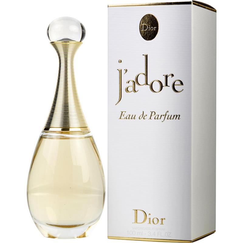 Perfume J’ Adore, da Dior, com 100ml. Eau de Parfum e família olfativa floral.