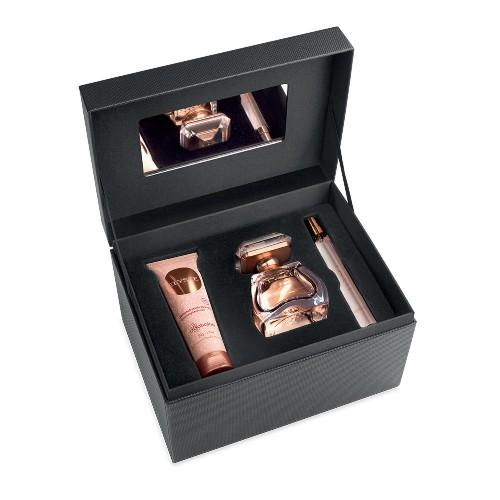 KIT ELYSÉE - Com caixa que se transforma em um lindo porta-jóias, este kit vem com  1 Eau de Parfum, 1 Creme hidratante para mãos e 1 Eau de Parfum spray. Por R$ 239