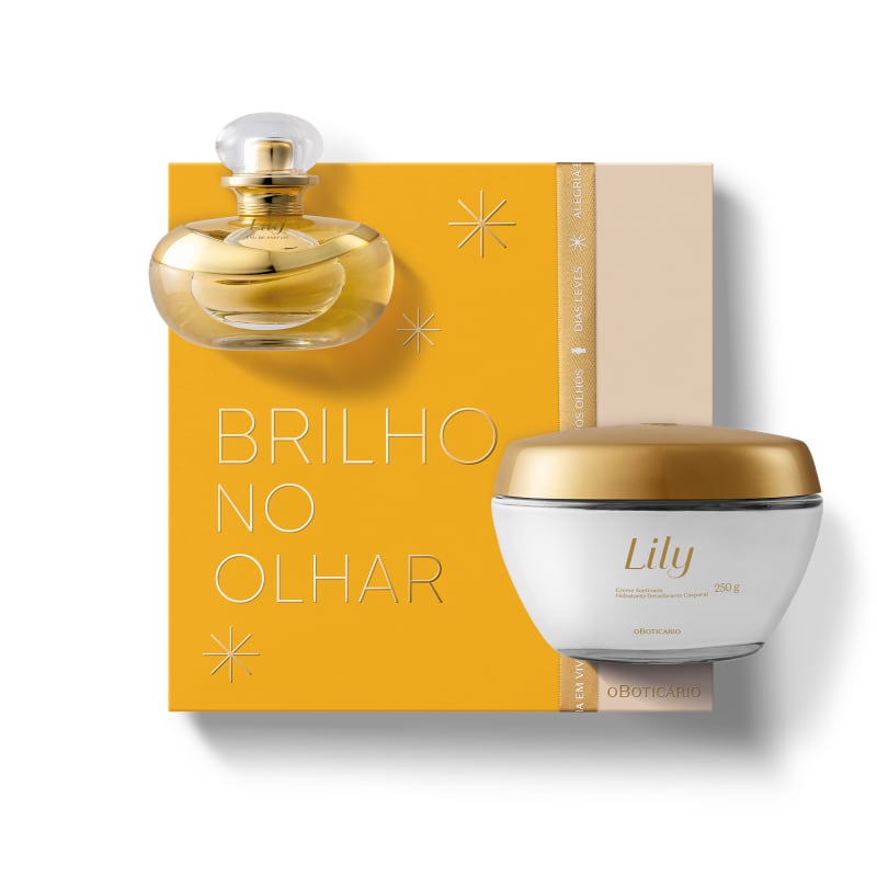 Kit Presente de Natal Lily - R$ 304,90 - 01 Lily Eau de Parfum Válvula 75ml; 01 Lily Creme Acetinado Hidratante Corporal 250g