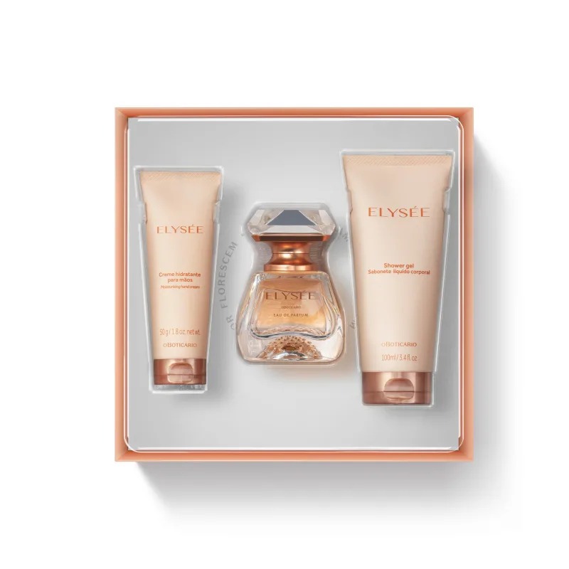 Kit Presente Dia das Mães Elysée: Eau de Parfum 50ml + Shower Gel Corporal 100ml + Creme de Mãos 50g - 5 x R$ 53,98
