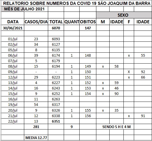 Julho : : média diária de casos 12.77