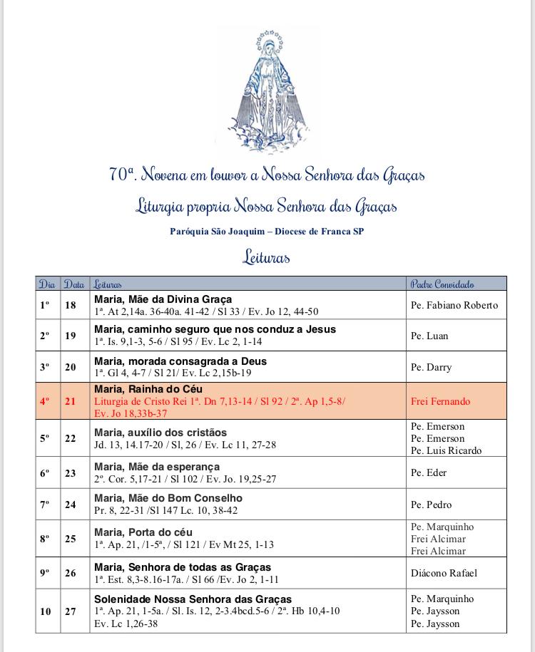 Padres que farão as celebrações