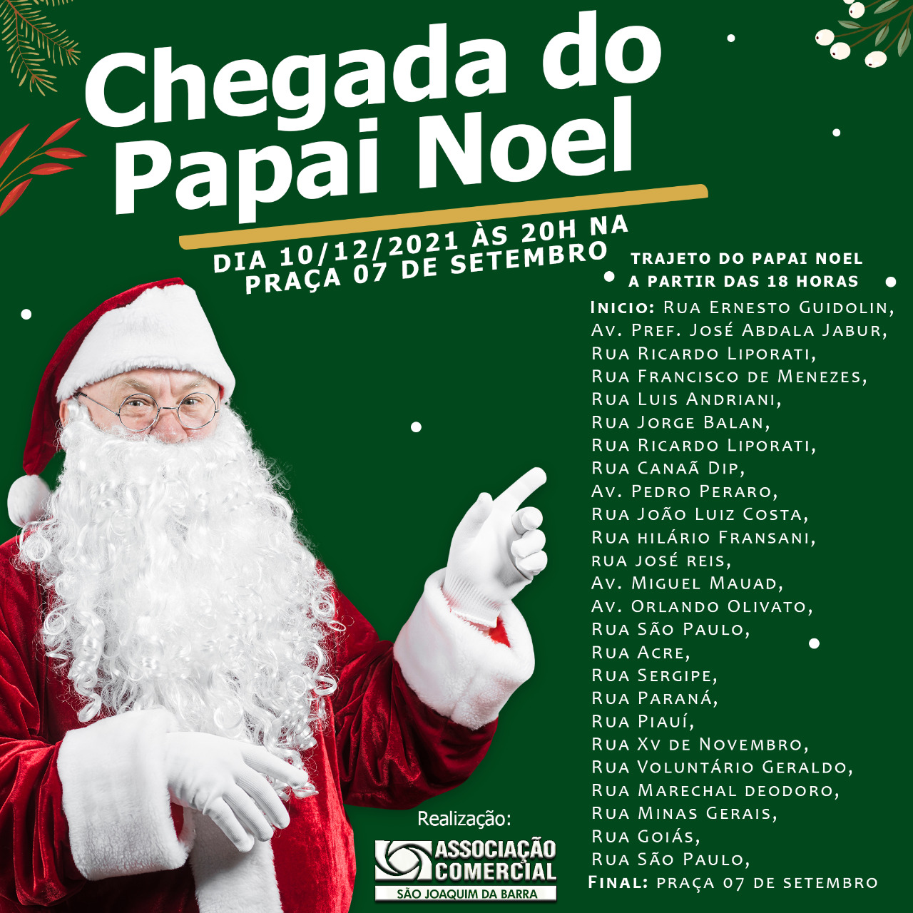 Trajeto da carreata do Papai Noel